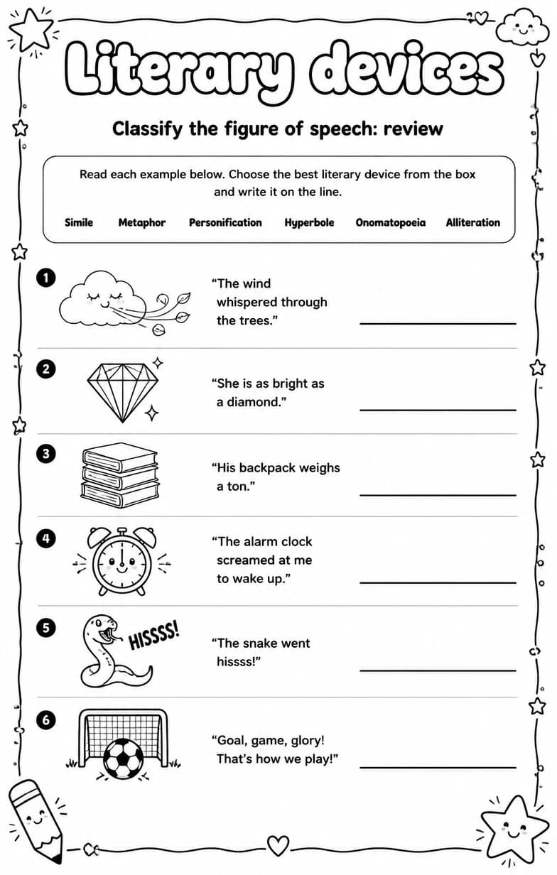 Classify the figure of speech: review — free printable Reading strategies English worksheet