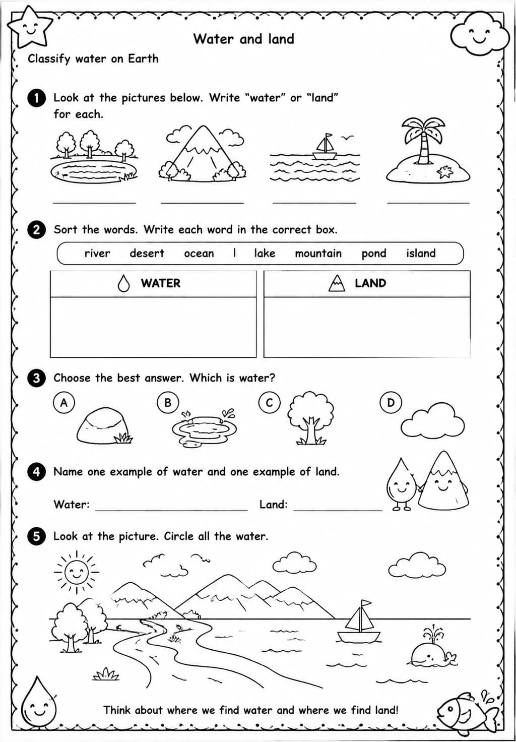 Classify water on Earth — free printable Grade 2 Science worksheet