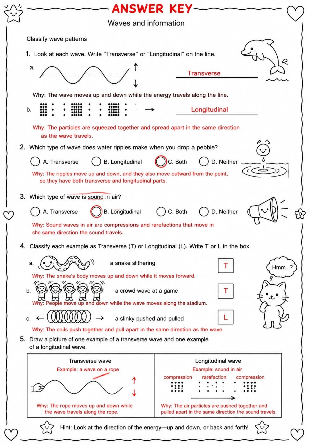 Answer key for Classify wave patterns — free printable Science worksheet