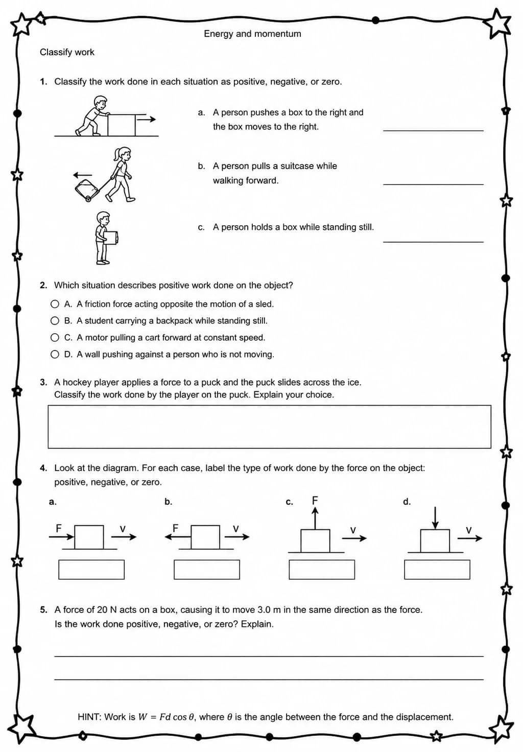 Classify work — free printable High School Science worksheet
