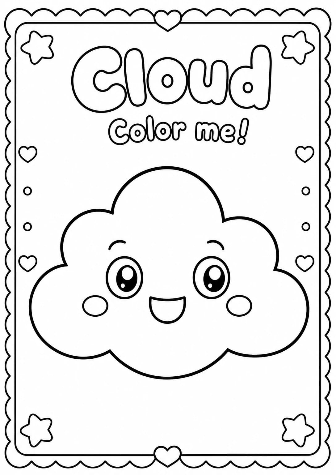 Cloud Coloring Pages — free printable Kindergarten Art worksheet