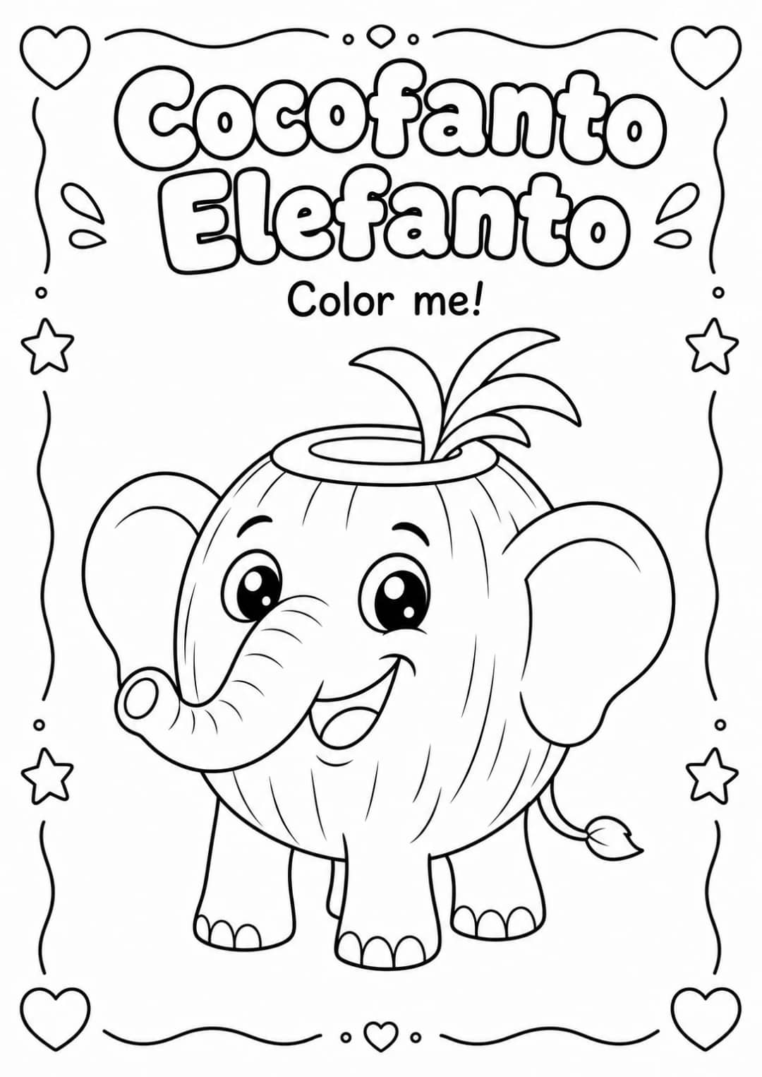 Cocofanto Elefanto Coloring Pages — free printable Kindergarten Art worksheet