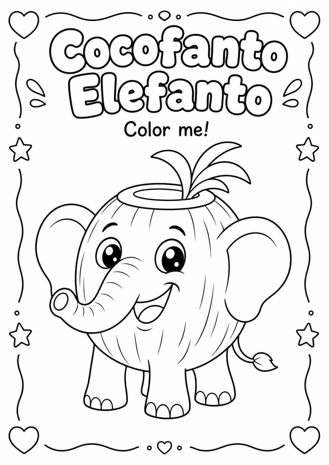 Cocofanto Elefanto Coloring Pages — free printable Kindergarten Art worksheet