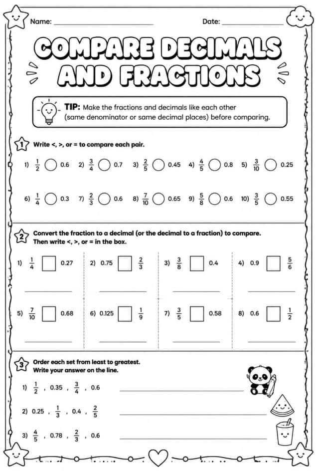 Compare decimals and fractions