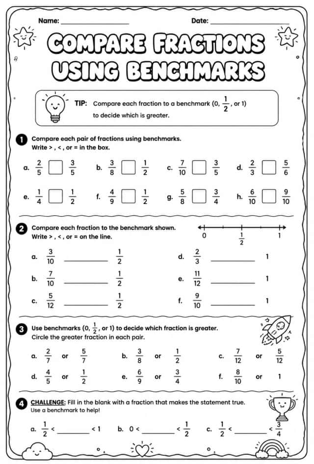 Compare fractions using benchmarks