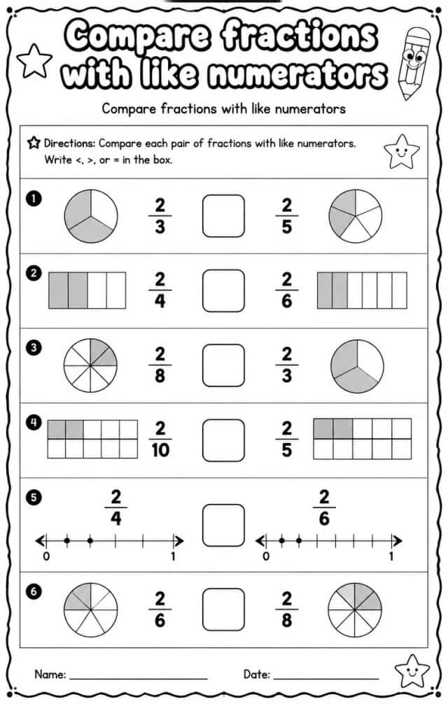 Compare fractions with like numerators