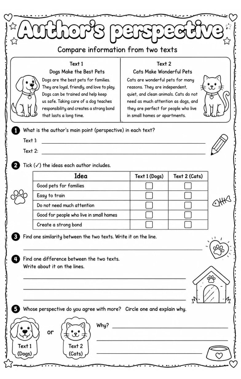 Compare information from two texts — free printable Grade 4 English & Reading worksheet
