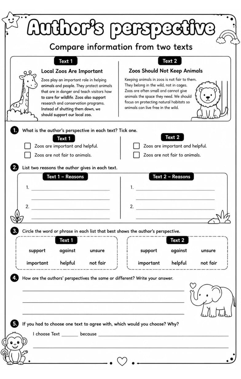 Compare information from two texts — free printable Reading strategies English worksheet