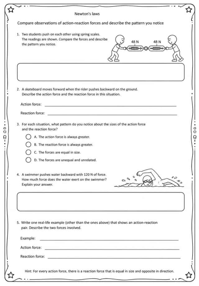Compare observations of action-reaction forces and describe the pattern you notice