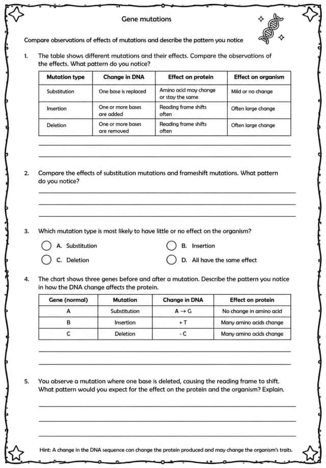 Compare observations of effects of mutations and describe the pattern you notice