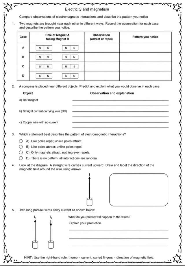 Compare observations of electromagnetic interactions and describe the pattern you notice