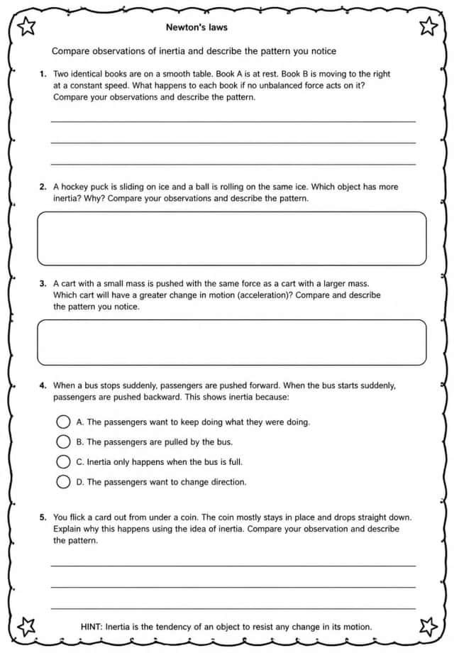 Compare observations of inertia and describe the pattern you notice