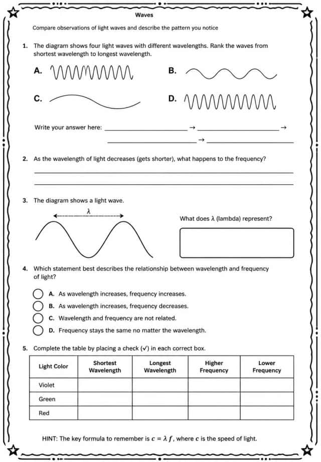 Compare observations of light waves and describe the pattern you notice