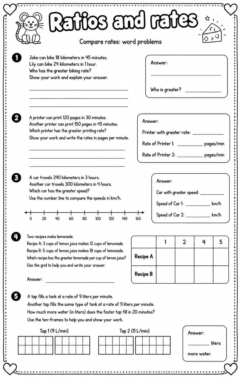Compare rates: word problems — free printable Grade 6 math worksheet