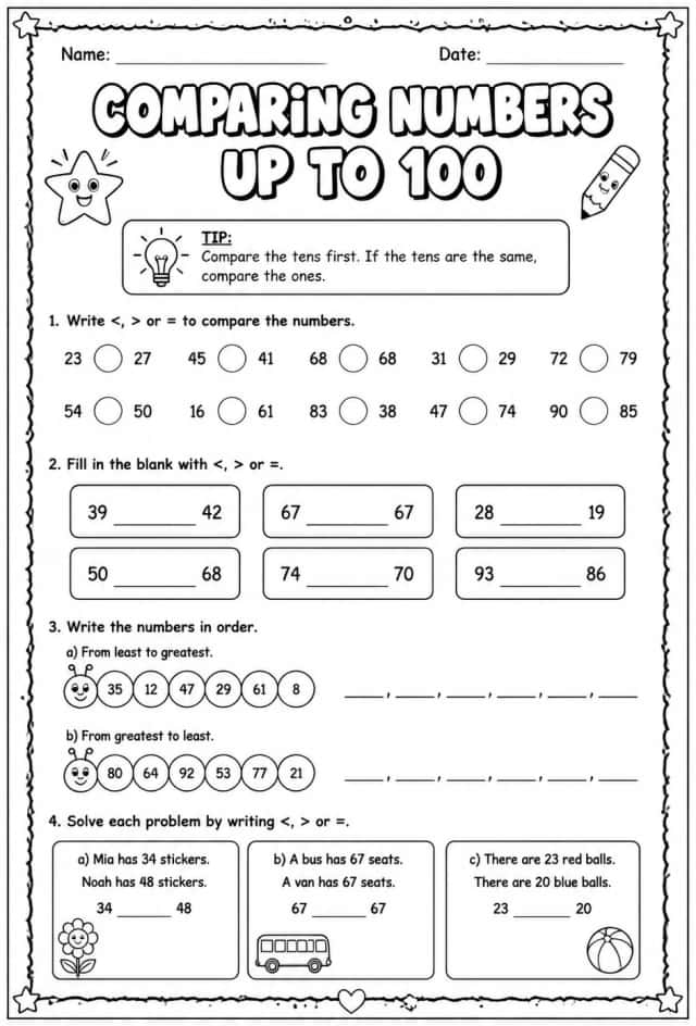 Comparing numbers up to 100