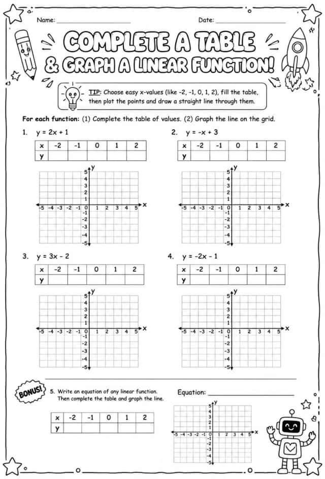 Complete a table and graph a linear function