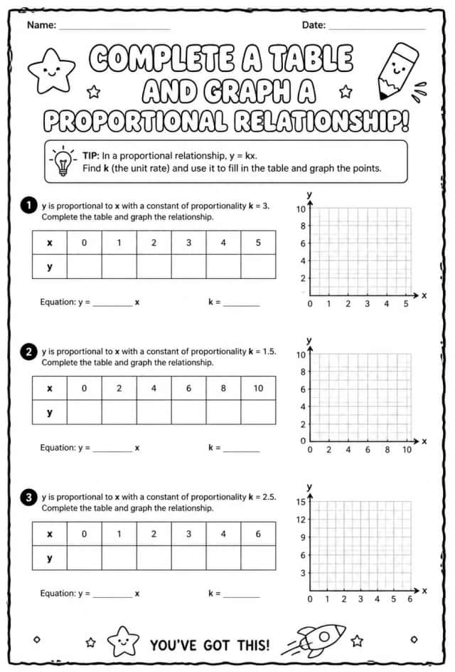 Complete a table and graph a proportional relationship