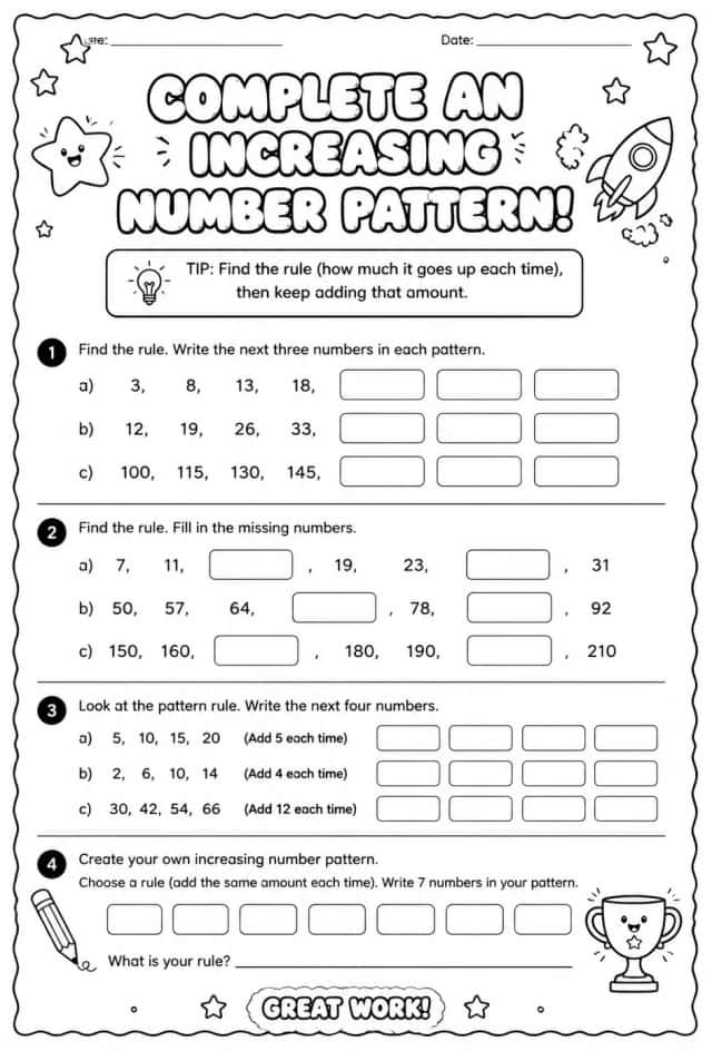 Complete an increasing number pattern