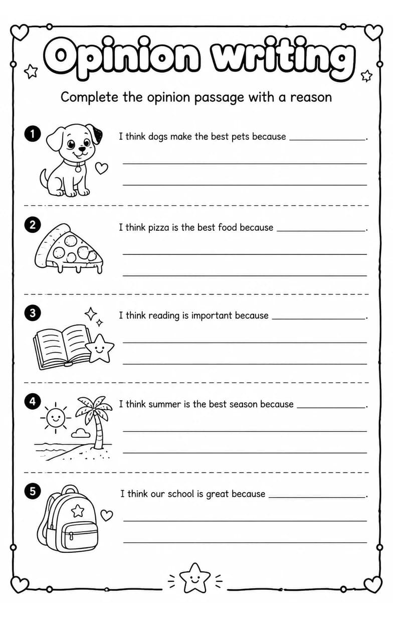 Complete the opinion passage with a reason — free printable Writing strategies English worksheet