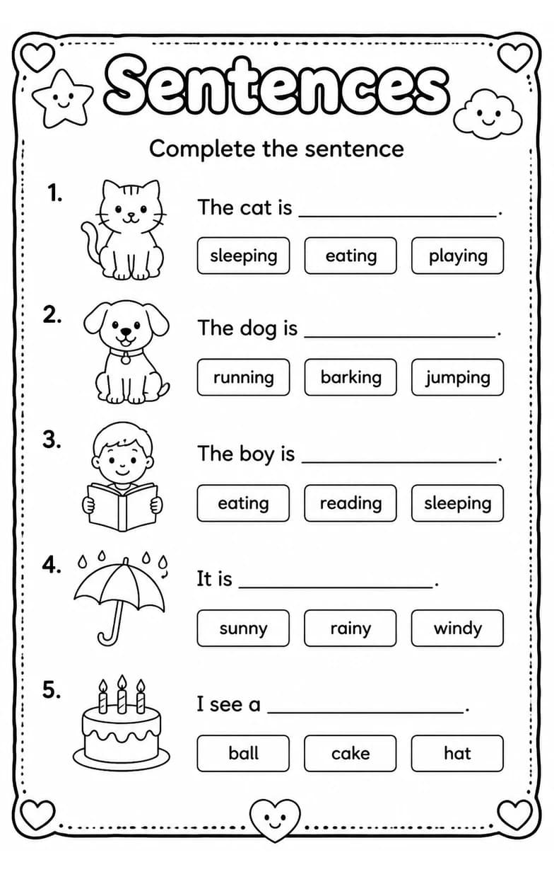 Complete the sentence — free printable Grammar and mechanics English worksheet