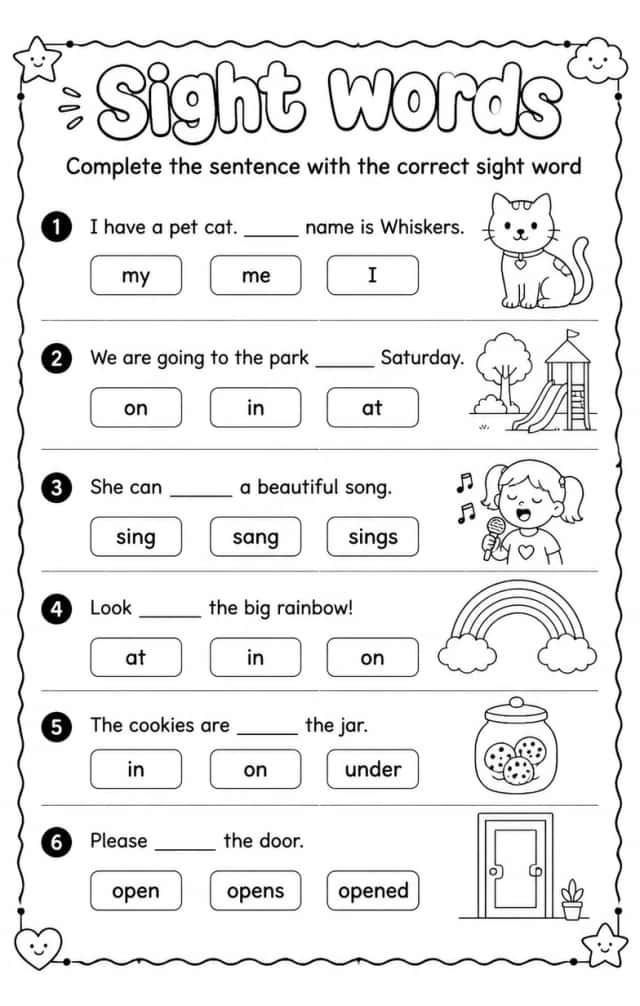 Complete the sentence with the correct sight word