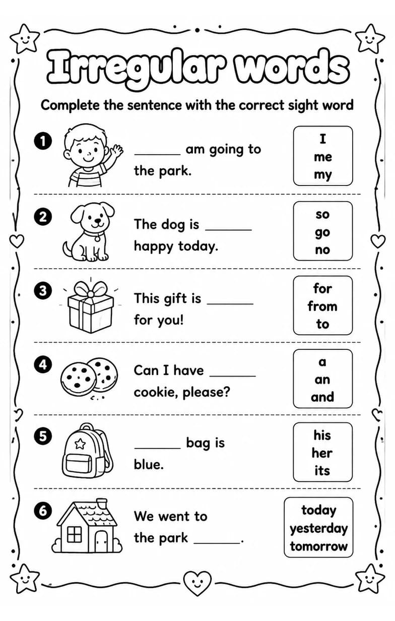 Complete the sentence with the correct sight word — free printable Grade 3 English & Reading worksheet