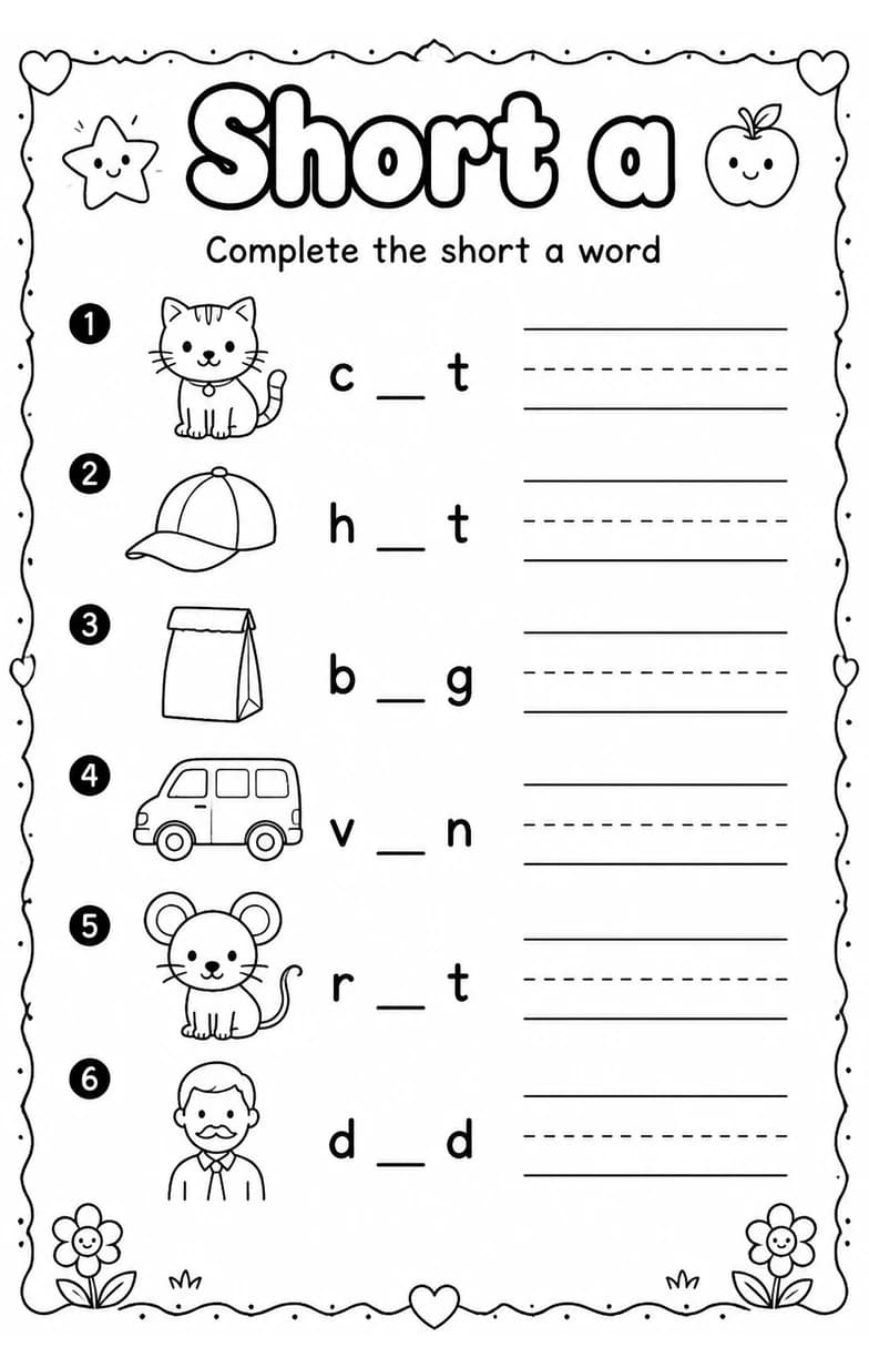 Complete the short a word — free printable Reading foundations English worksheet