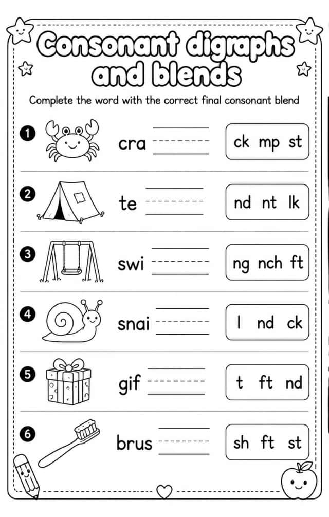 Complete the word with the correct final consonant blend