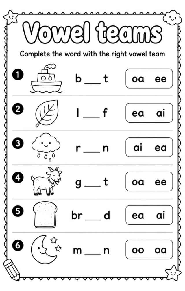 Complete the word with the right vowel team