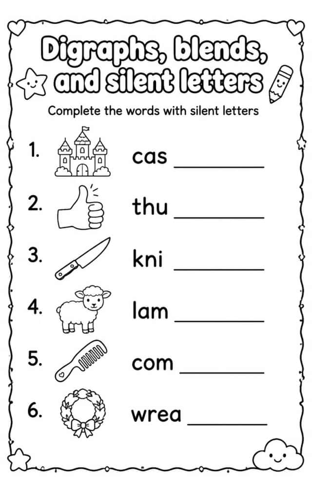 Complete the words with silent letters