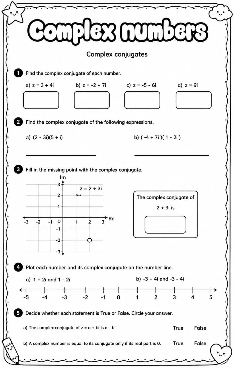 Complex conjugates — free printable High School Math worksheet