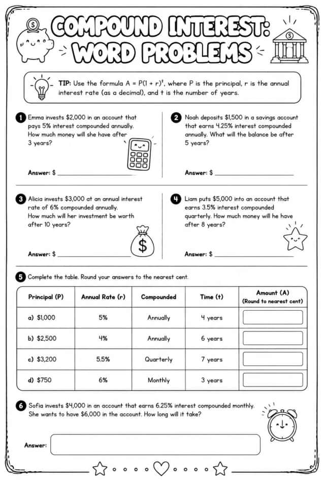 Compound interest: word problems