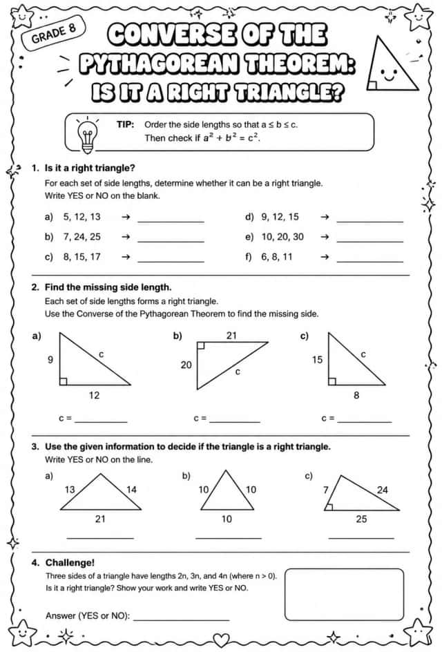 Converse of the Pythagorean theorem: is it a right triangle?
