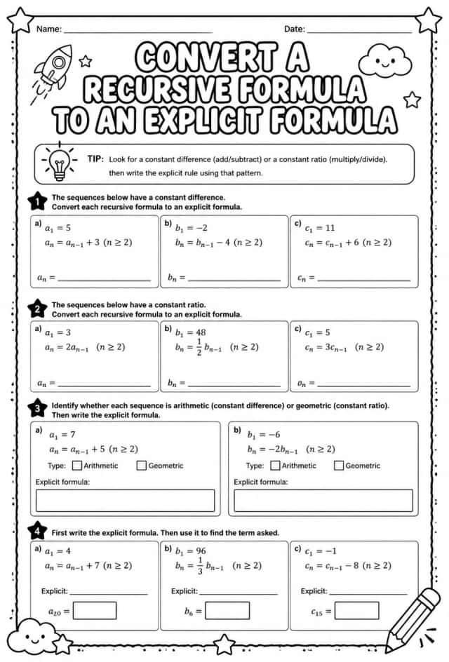 Convert a recursive formula to an explicit formula