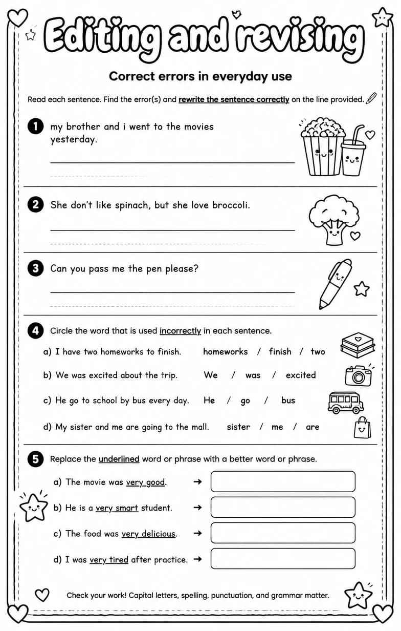 Correct errors in everyday use — free printable Writing strategies English worksheet