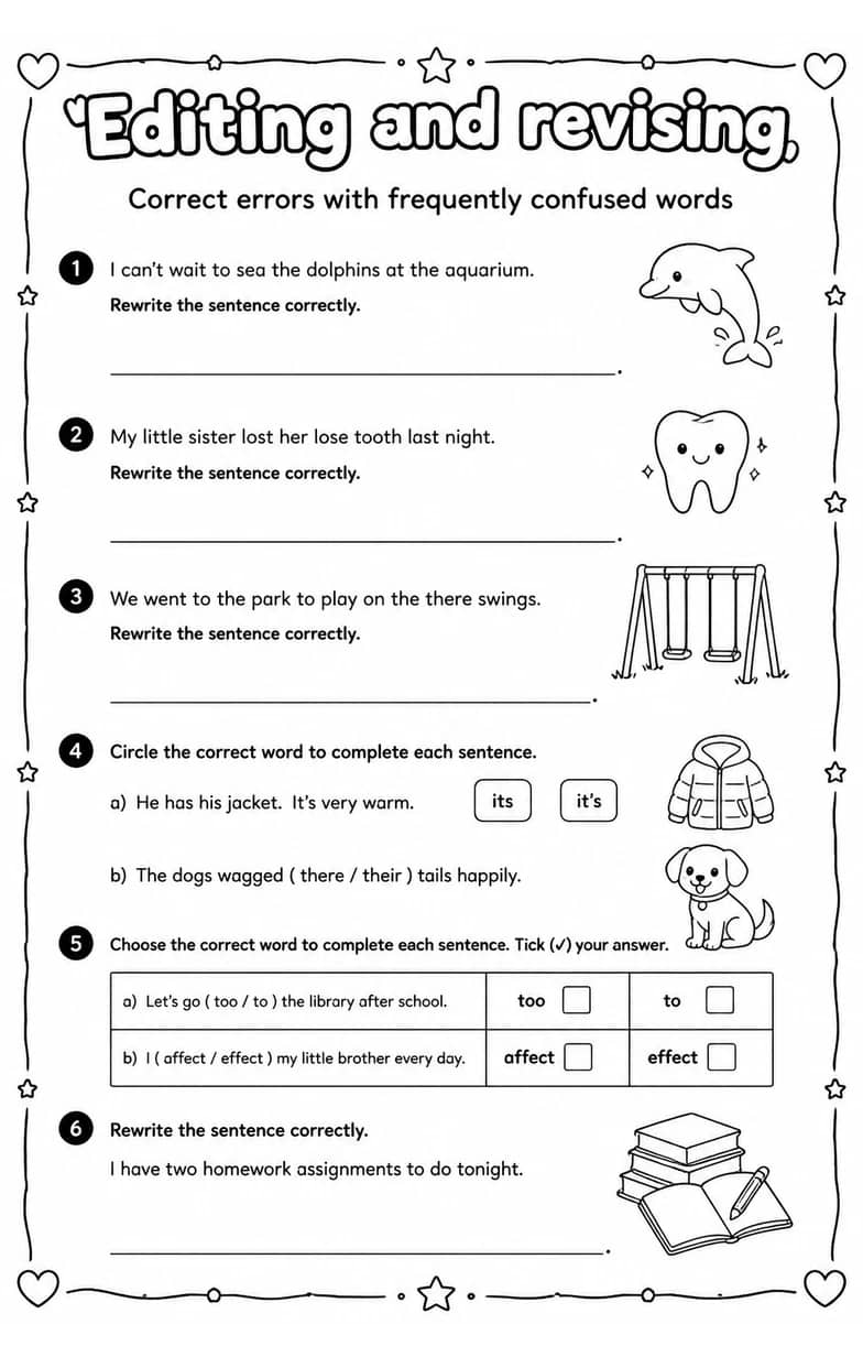 Correct errors with frequently confused words — free printable Writing strategies English worksheet