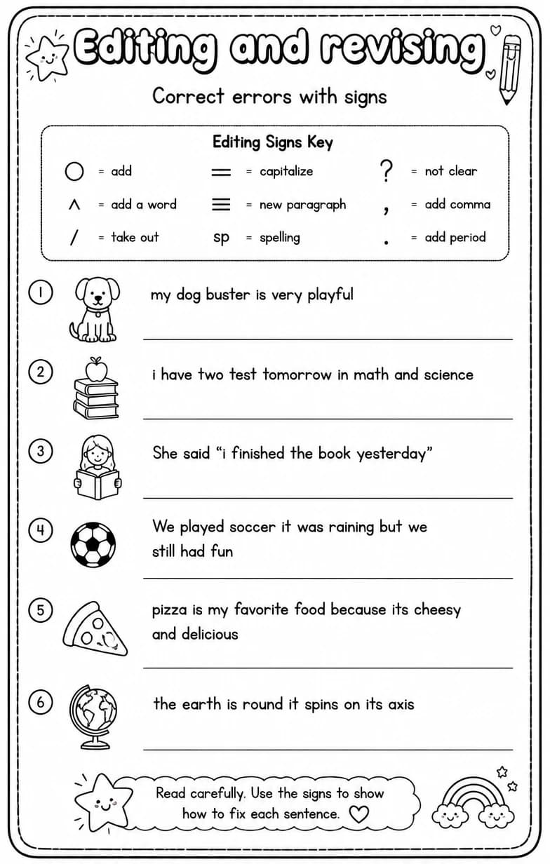 Correct errors with signs — free printable Writing strategies English worksheet