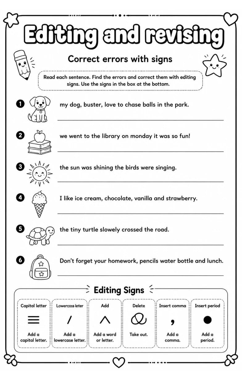 Correct errors with signs — free printable Writing strategies English worksheet