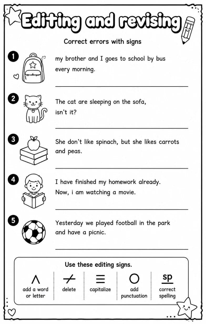 Correct errors with signs — free printable High School English & Reading worksheet