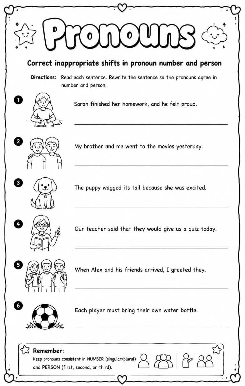 Correct inappropriate shifts in pronoun number and person — free printable Grammar and mechanics English worksheet