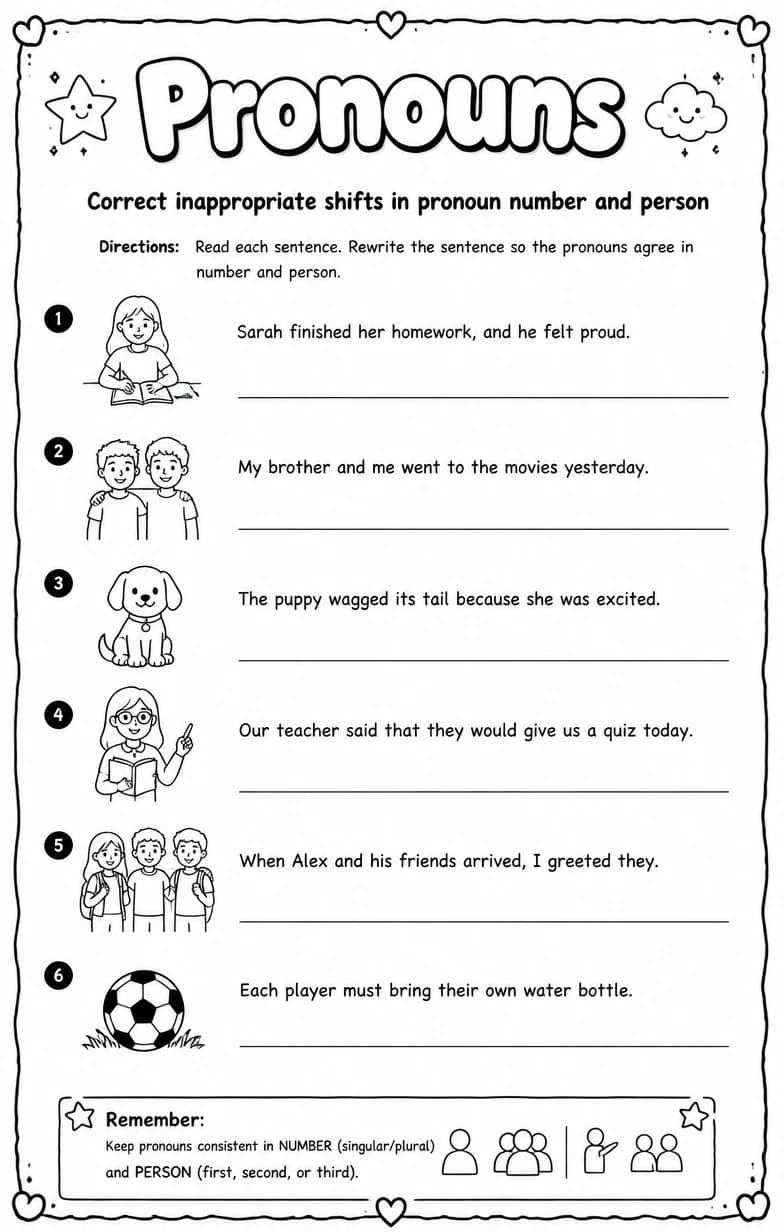 Correct inappropriate shifts in pronoun number and person — free printable Grammar and mechanics English worksheet