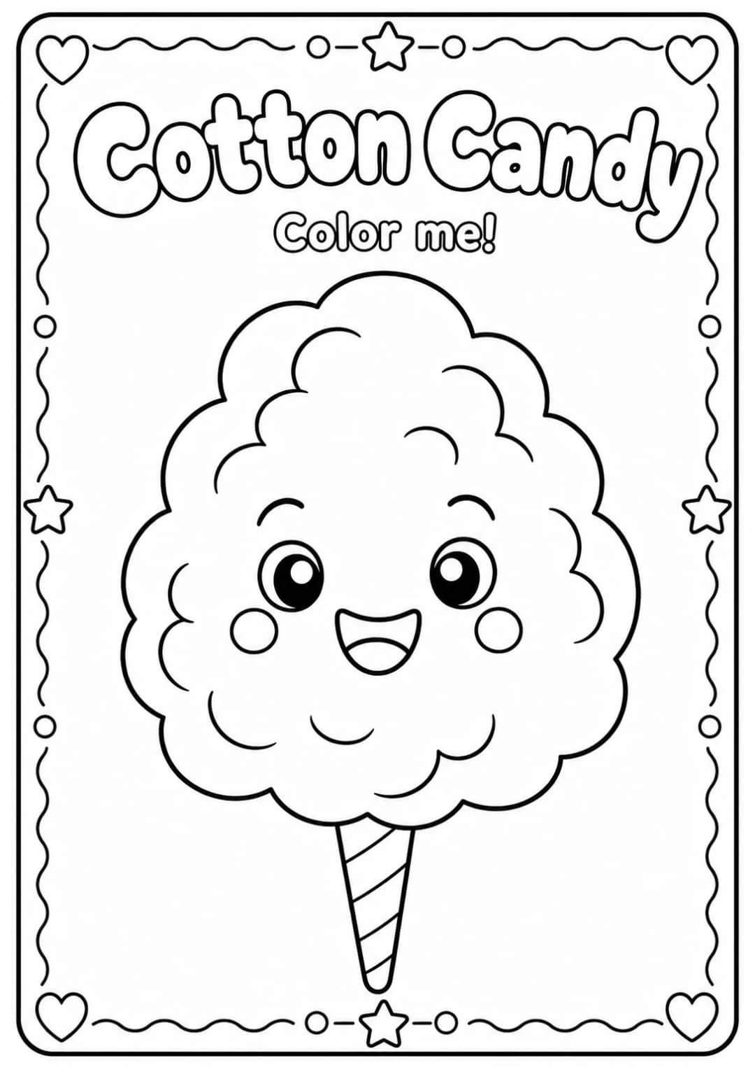 Cotton Candy Coloring Pages — free printable Kindergarten Art worksheet