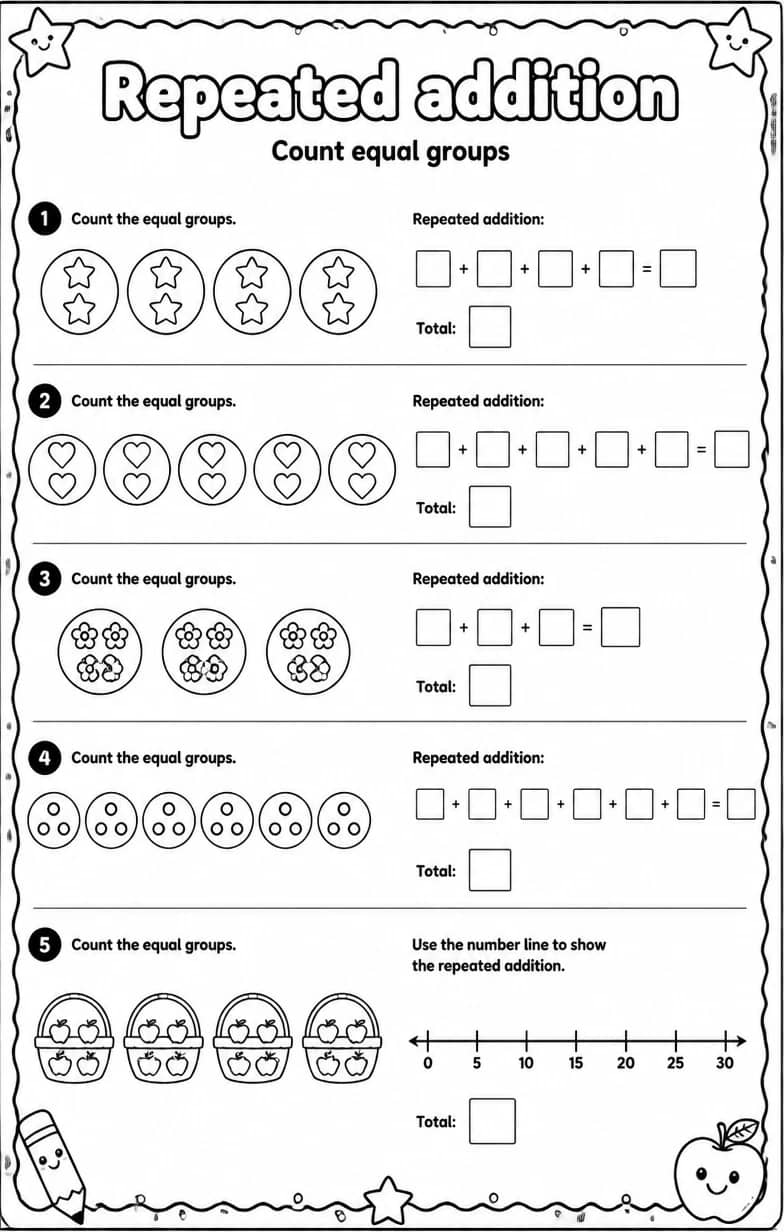 Count equal groups — free printable Grade 2 math worksheet