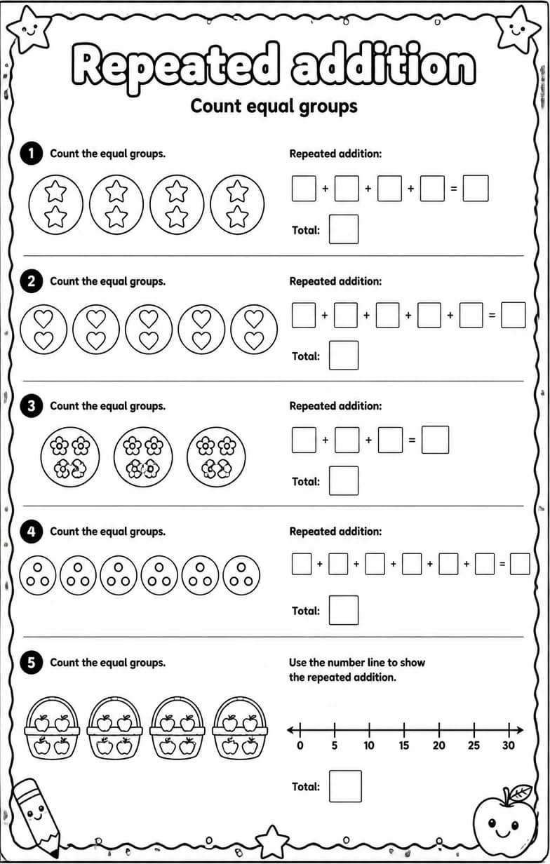 Count equal groups — free printable Grade 2 Math worksheet