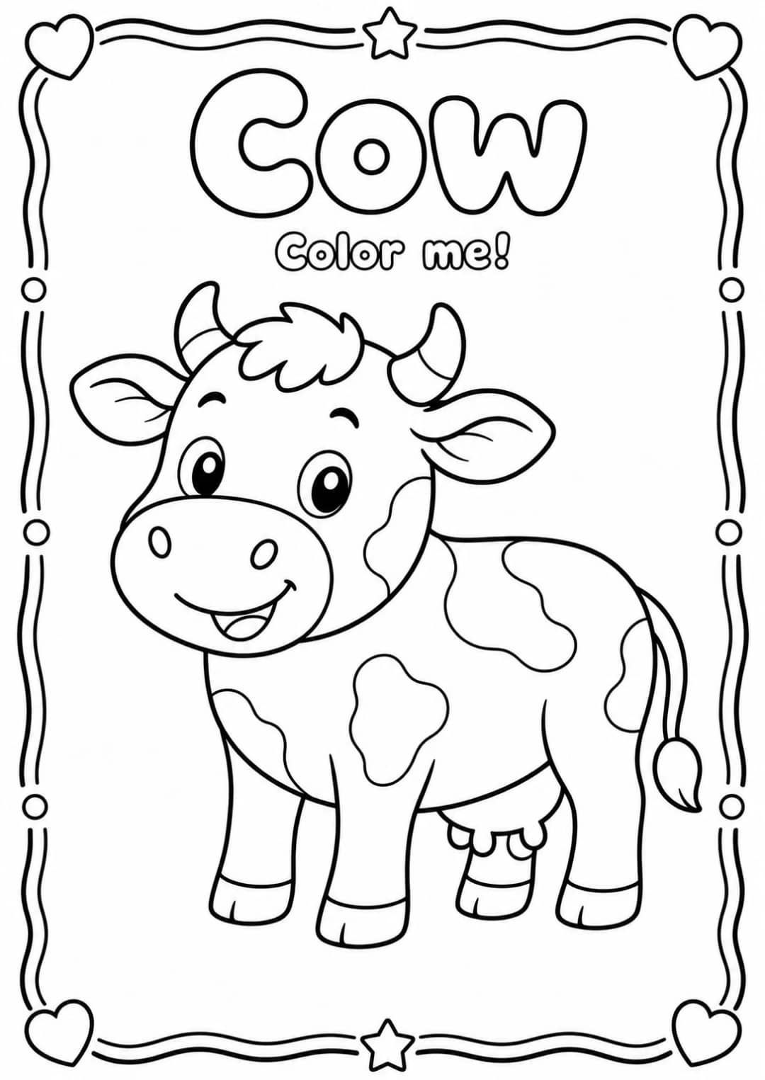 Cow Coloring Pages — free printable Kindergarten Art worksheet