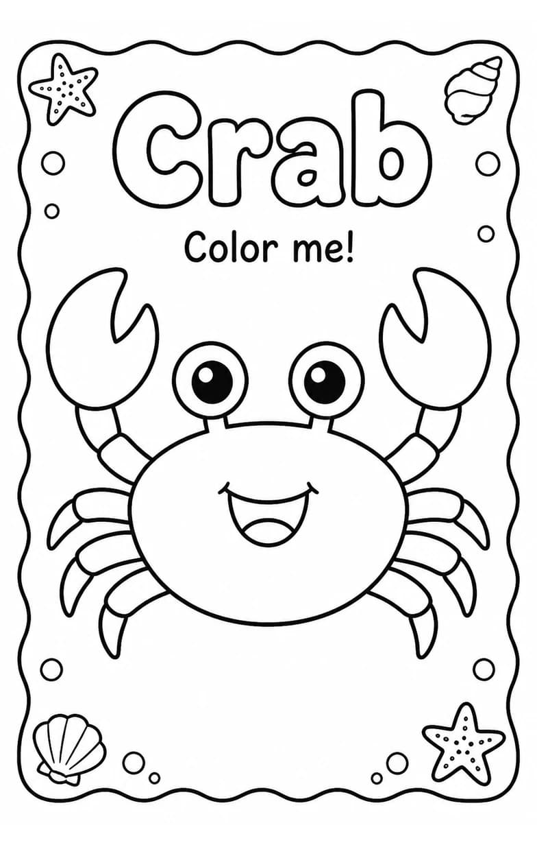 Crab Coloring Pages — free printable Kindergarten Art worksheet