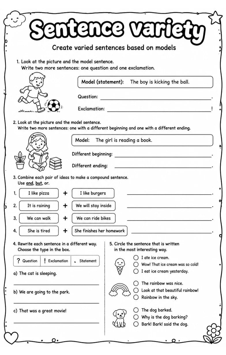 Create varied sentences based on models — free printable Writing strategies English worksheet