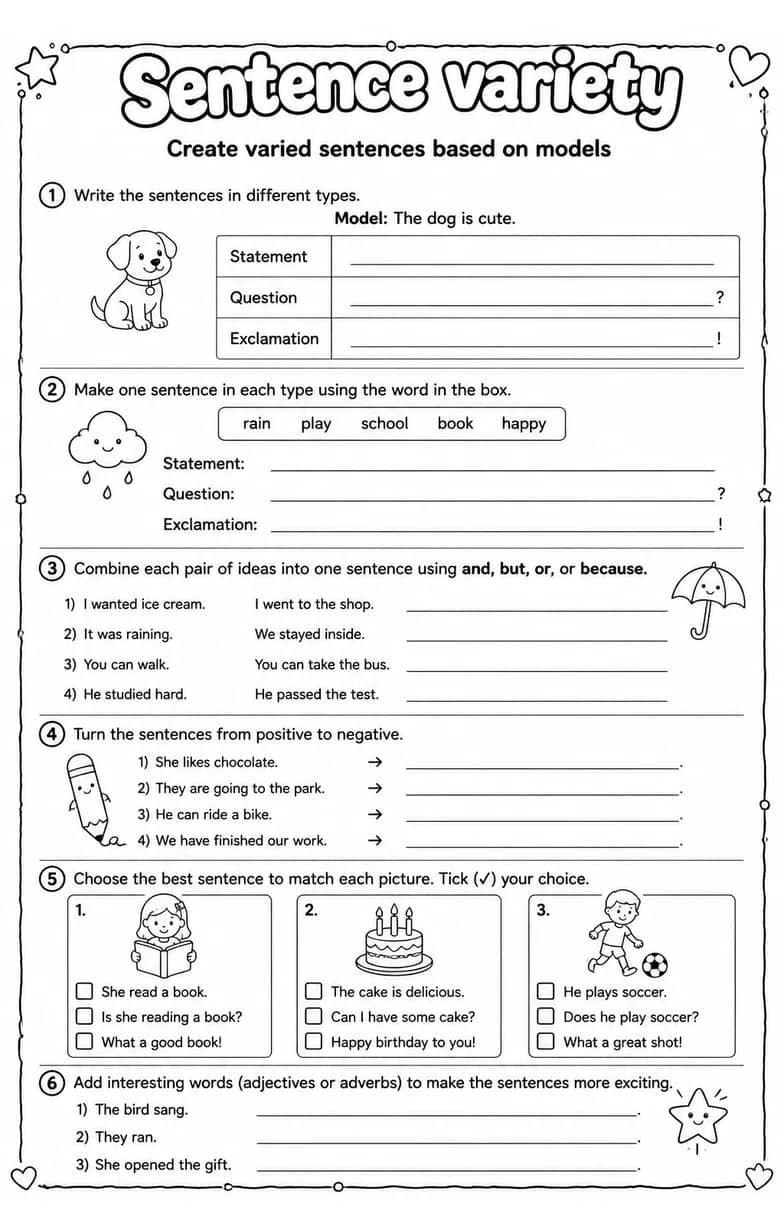 Create varied sentences based on models — free printable Writing strategies English worksheet