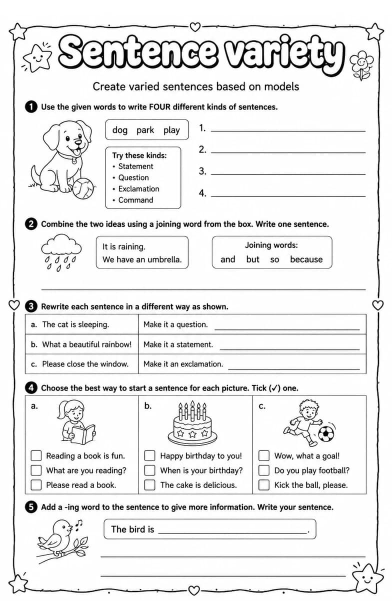Create varied sentences based on models — free printable Writing strategies English worksheet