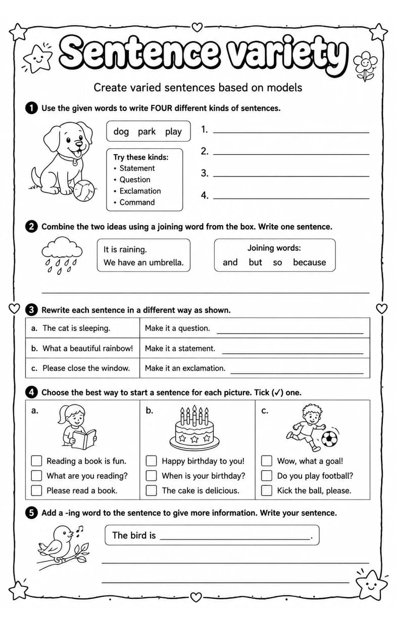 Create varied sentences based on models — free printable Writing strategies English worksheet